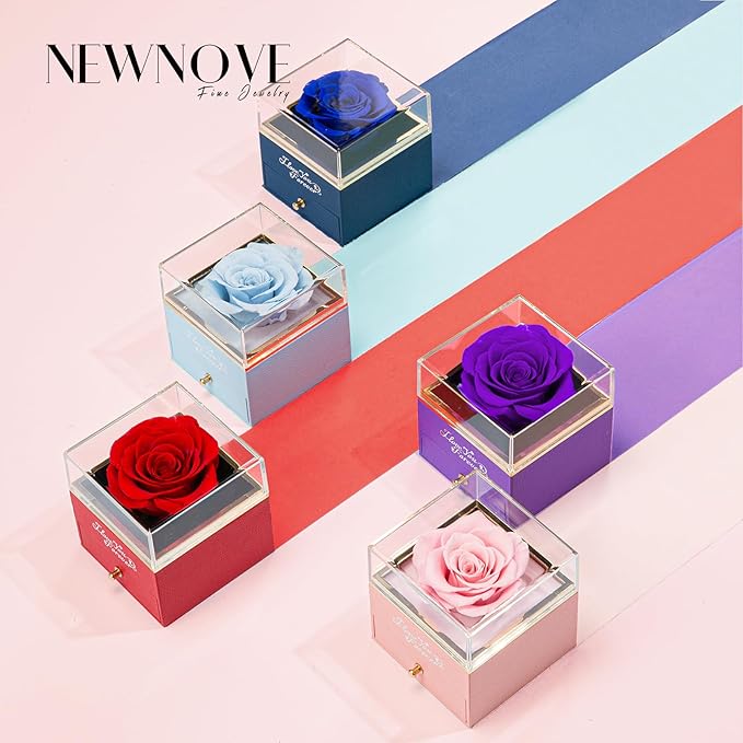 NEWNOVE Preserved Real Purple Rose with Angle Wings Necklace, Christmas Flowers Gifts for Mom Grandma Wife Girlfriend, I Love You Gifts for Her, Anniversary or Birthday Gifts for Women