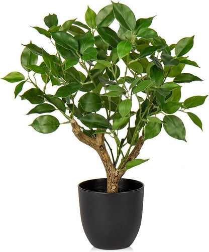 Artificial Tree, 17'' Ficus Bonsai, Premium Faux Planted Potted Decor for Home Table Office Desk Bathroom Bedroom Living Room Farmhouse