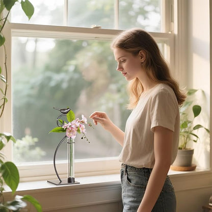 Marbrasse Plant Propagation Station, Plant Terrarium with Tubes Glass Vase, Desktop Glass Planter for Hydroponic, Plant Lover Gifts for Women Home Kitchen Office Garden Decor Terrarium Supplies