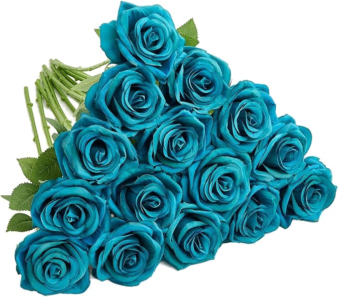 15pcs Fake Roses Artificial Silk Flowers Faux Rose Flower Long Stems Bouquet for Arrangement Wedding Centerpiece Party Home Kitchen Decor