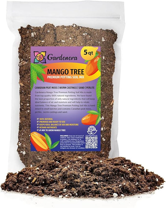 Premium Mango Tree Soil Mix by Gardenera - Stimulate Growth and Elevate Fruity Rewards with Nourishing Formula - 5 Quart, MAIN-MANGO-TREE-5QT