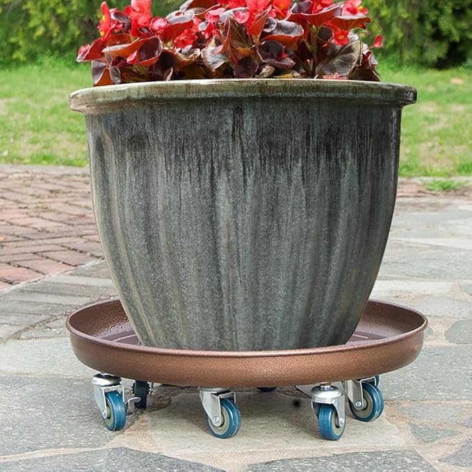 20" Heavy Duty Plant Dolly with Wheels, 380lbs Metal Rolling Plant Stand with Casters, Round Wheeled Planter Caddy Roller Base Carry Potted Tree Flower Pot for Indoor Outdoor Garden, 3 Pack, Bronze