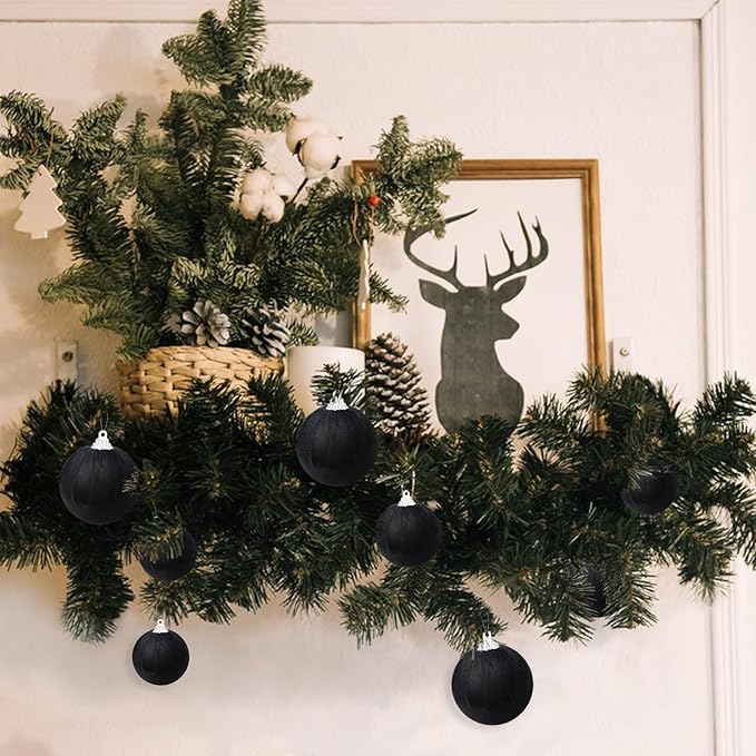 Gresorth 10 Pcs Black Velvet Christmas Ball Ornaments Velvet Balls Ornament for Christmas Tree Flocked Hanging Baubles Decor Birthday Party