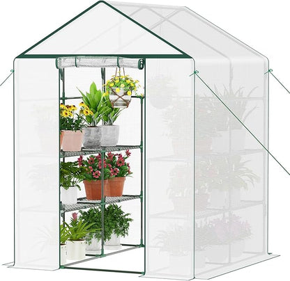 Walk-in Greenhouse for Outdoor, 57 x 57 x 77'' Walk in Plant Greenhouses with Durable UV-Resistant Cover, Reinforced Green House with 3 Tiers Stands Heavy Duty for Patio, Backyard and Porch