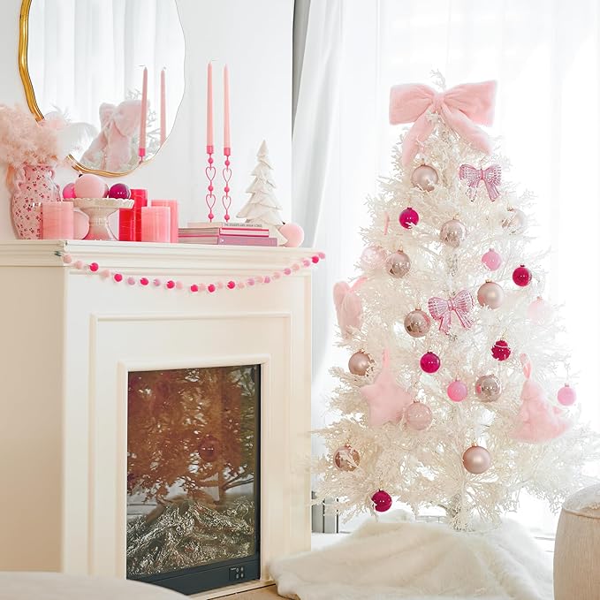 DN DECONATION Christmas Tree Decorations Ball, Pink Glass Christmas Ball Ornaments Set of 9, 3.14” Xmas Tree Clear Hanging Ornaments for Home Wedding Holiday Party Decor Gifts