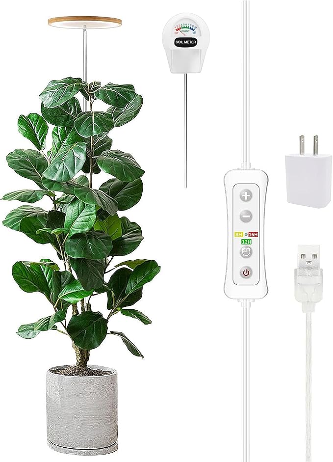 yadoker Plant Grow Light, LED Growing Light Full Spectrum for Indoor Plants, Paired with a Soil Tester,Height Adjustable, Automatic Timer, 5V Low Safe Voltage,Idea for Large Plant Light