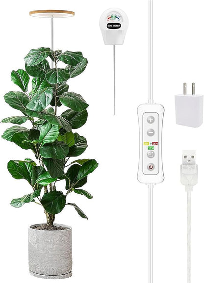 yadoker Plant Grow Light, LED Growing Light Full Spectrum for Indoor Plants, Paired with a Soil Tester,Height Adjustable, Automatic Timer, 5V Low Safe Voltage,Idea for Large Plant Light