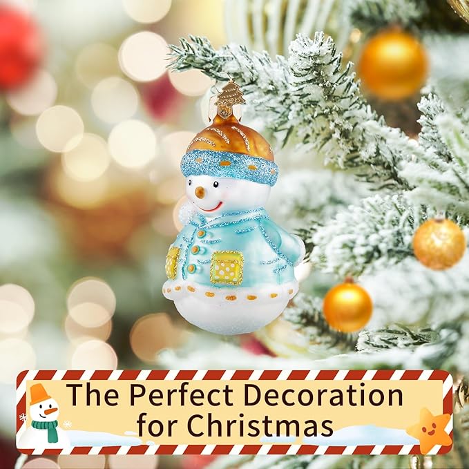 Snowman Christmas Ornaments,Glass Blown Ornaments for Christmas Tree,Light Blue Snowman Collection Figurine Hanging Ornaments,Christmas Decorations for Xmas Tree Holiday Party Daily Gifts