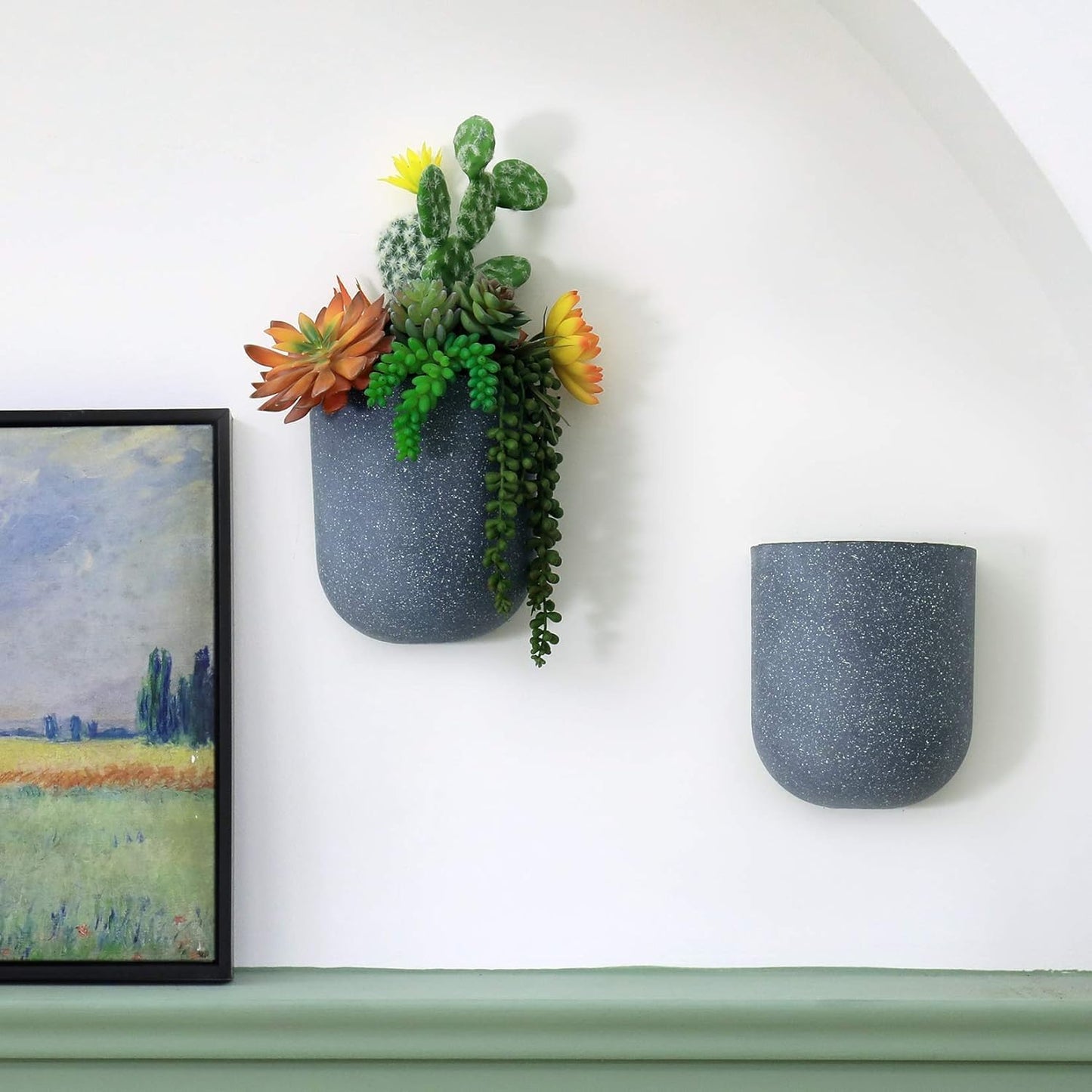 LA JOLIE MUSE Wall Hanging Planters for Indoor Plants，Hanging Flower Pots for Air Plants Succulent, Set of 2, 5.7L*4.1W*7H, Weathered Gray