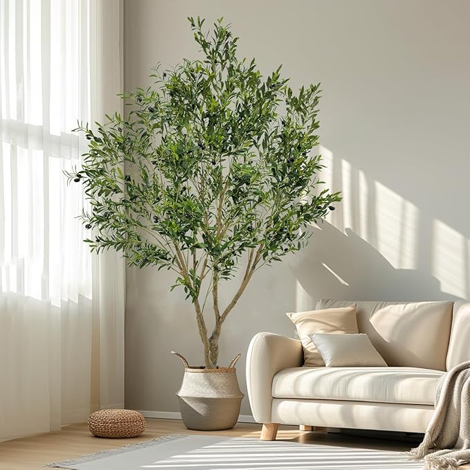 Artificial Tree Faux Olive Tree 8ft Tall Fake Olive Plant in Pot Fake Silk Tree Faux Plants Indoor