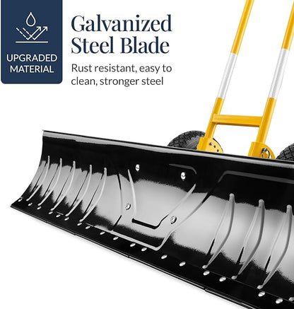 Best Choice Products 48in Heavy-Duty 2-Wheel Snow Pusher Hand Plow for Snow Removal w/Wheels, Adjustable Handle, Blade Angle - Yellow