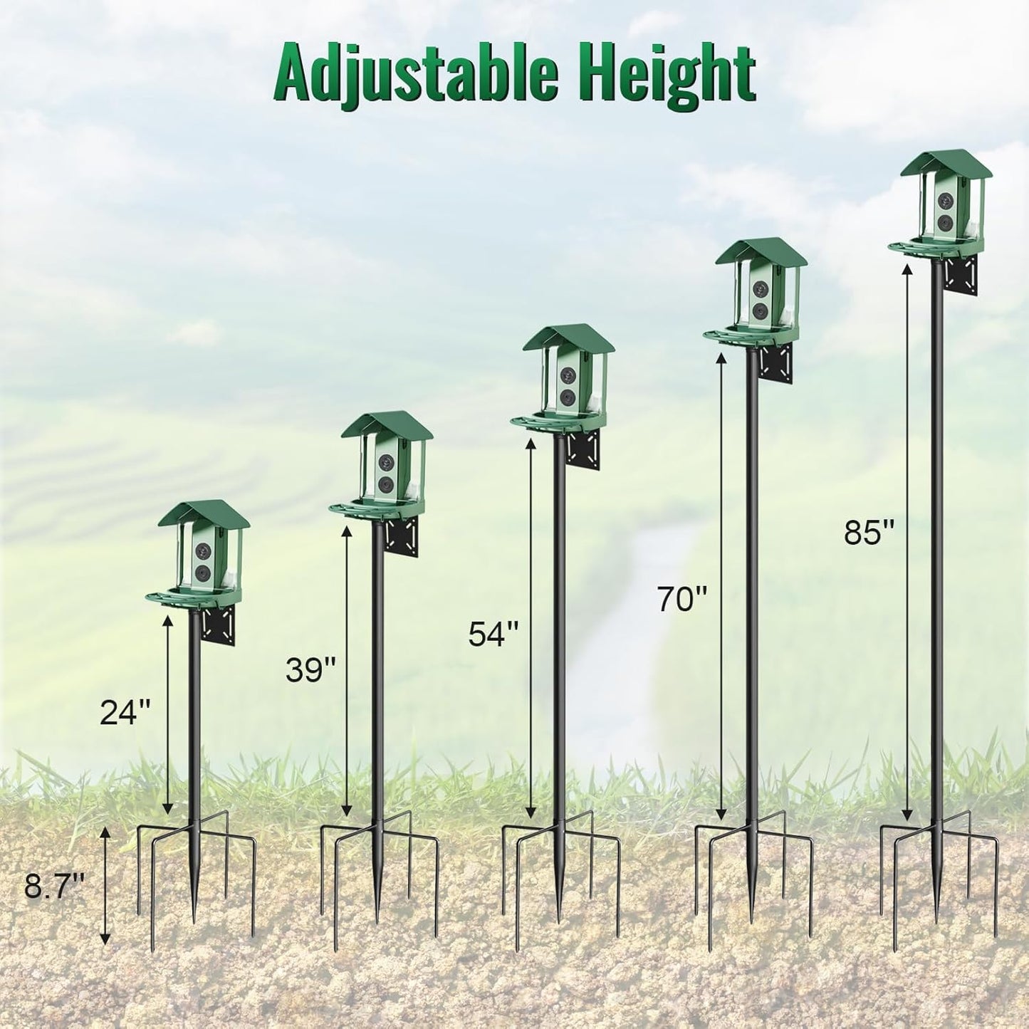 Bird Feeder Pole, 92in Adjustable Bird House Pole for Outdoors, Heavy Duty Smart Feeder Pole Mount Kit for Feeders, Birdhouse, Weather Station, Birdwatching