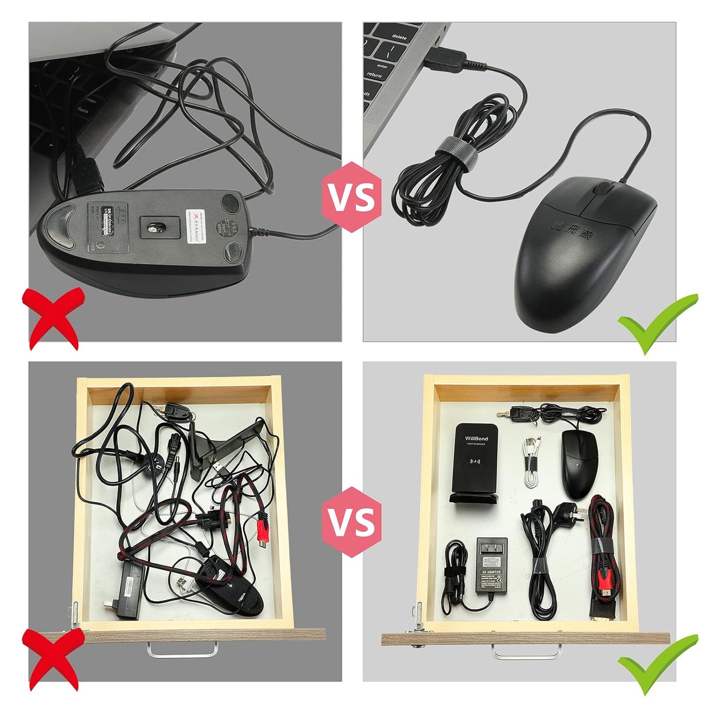 WILLBOND 1/2 Inch x 90ft Fastening Tape Cable Ties Reusable Fastening Nylon Tape Double Side Hook Roll Hook and Loop Straps Wires Cords Management Wire Organizer Straps (Black)