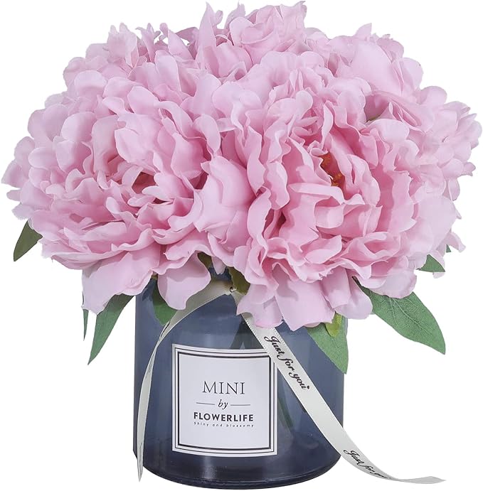 Artificial Hydrangea and Glass vase, Ins Style Artificial Flower Glass Bottle Set, Suitable for Living Room, Dining Table, Office, Wedding, Hotel Banquet and Other Home Decoration. (Purple Pink)