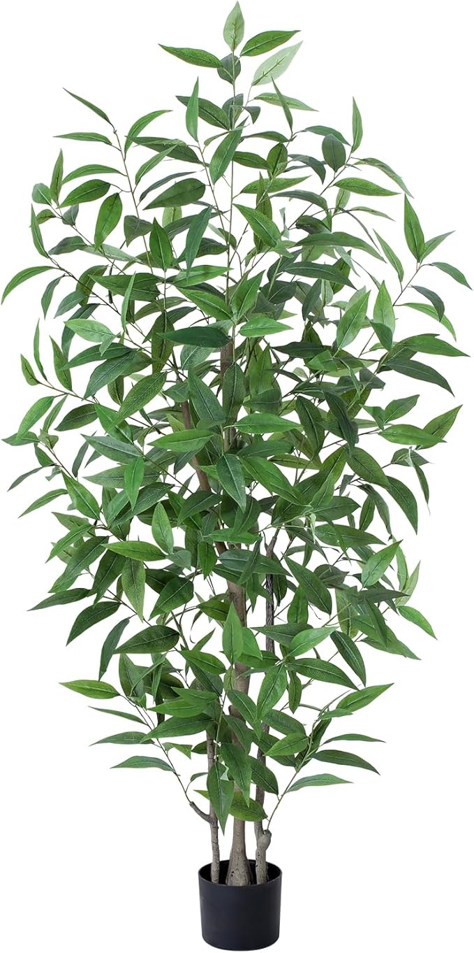 Ficus Artificial Tree -5FT Faux Eucalyptus Trees with Pots, Green Lifelike Leave for Fake Floor Plant,Realistic Artificial Plants Indoor Outdoor Office