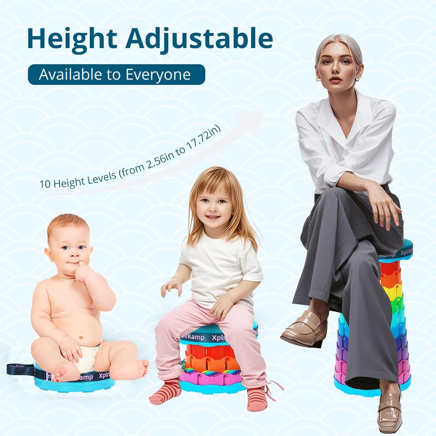 Retractable Folding Stool - Heavy Duty 400 lb Collapsible Portable Stool for Camping, Hiking, Fishing, Indoor/Outdoor with Non-Slip Base and Lightweight Design (Rainbow, 2-Pack)