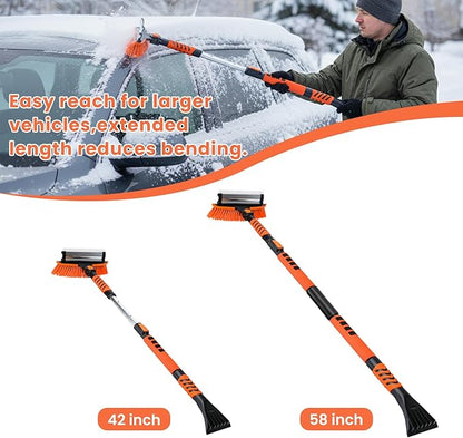 3in1 Snow Brush and Ice Scraper for Car Windshield,58'' Extendable Heavy Duty Snow Broom Vehicle Snow Removal Tool for Car SUV Trucks (58 inch)