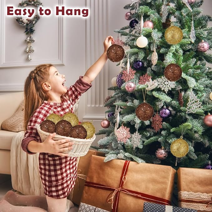 3.15" Large Christmas Balls Ornaments 6 Pcs Shatterproof Big Bronze Christmas Ornaments for Xmas Tree Bulk Glitter Big Xmas Tree Ornament for Trees Halloween Holiday Wedding Party Decoration