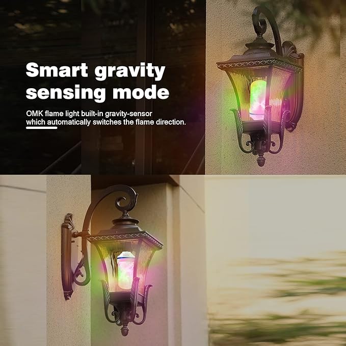 OMK LED Flame Effect Fire Light Bulbs (2 Pack), Flame Christmas Decor 4 Modes Flickering Fire Simulated Lamps, E26 Base Energy Efficient LED Bulb for Indoor/Outdoor Holiday