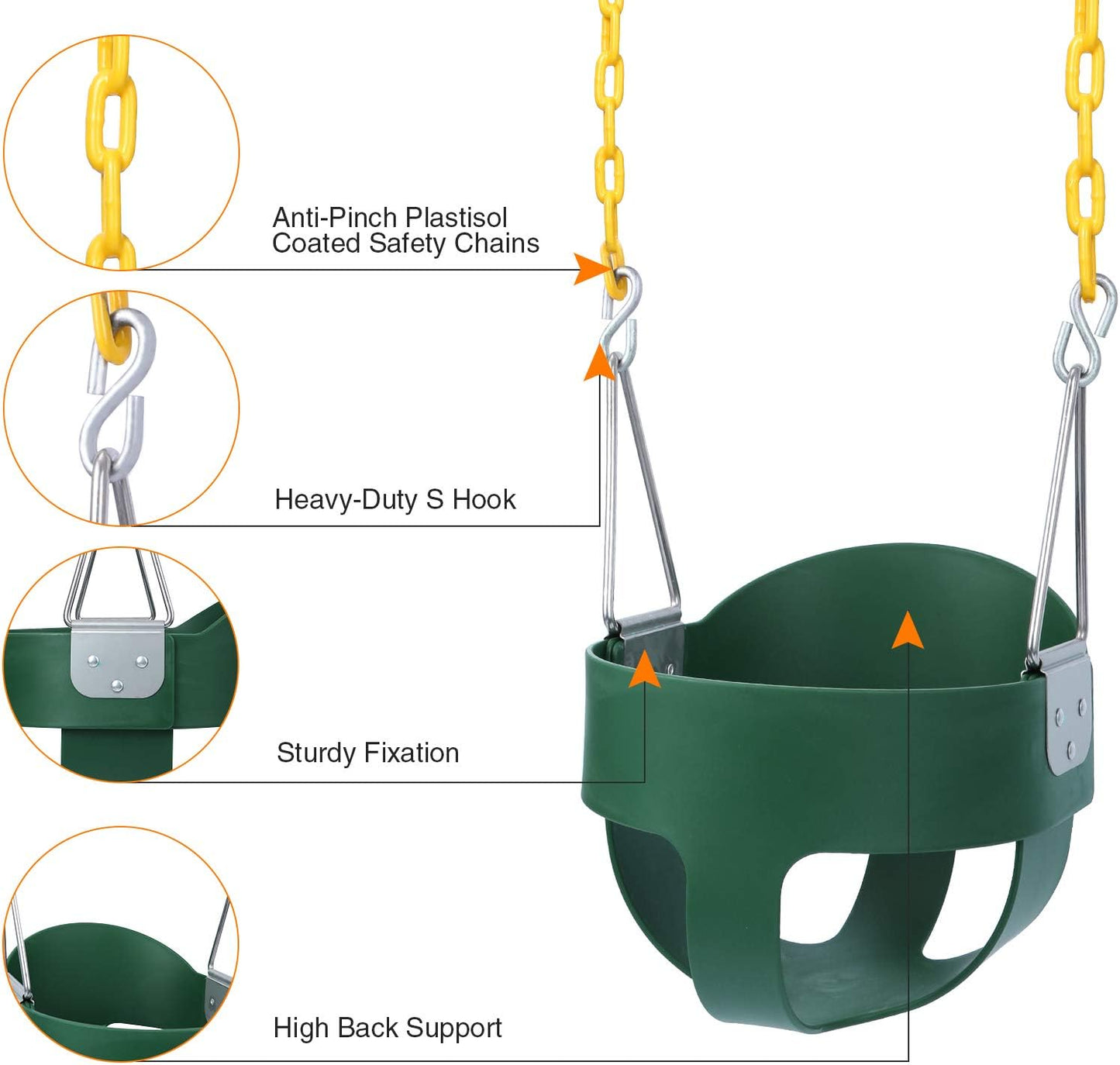 RedSwing High Back Full Bucket Swing with Heavy Duty Swing Seat Combo Pack (Triangle and Chain Dip), Tree Straps Included
