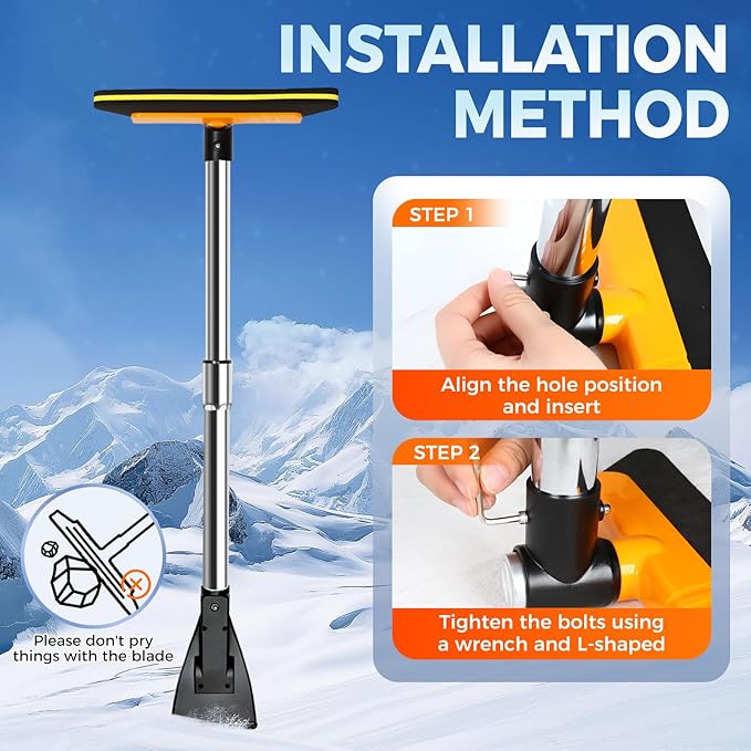 COMOWARE Telescoping 2-in-1 Snow Broom & Ice Scraper for Windshield, 32.5 in No-Scratch Snow Brush with Foam Head, Snow Remover Tool for SUV/Truck, Windows, Roof