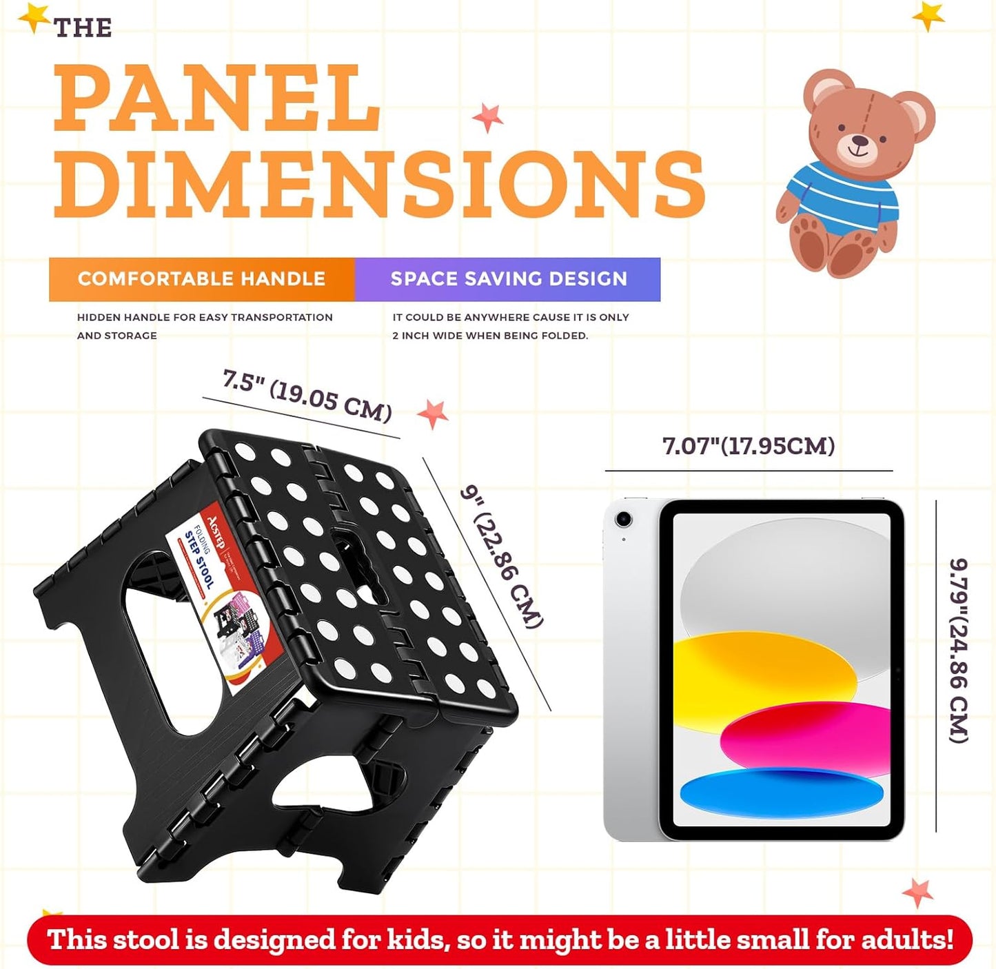 ACSTEP 7.5 Inch Folding Step Stool Foldable Stool Height Kids Step Stool, 176 lb Capacity Plastic Collapsible Stool, Black Small Stepping Stools, Foot Stools Suitable for Kitchen