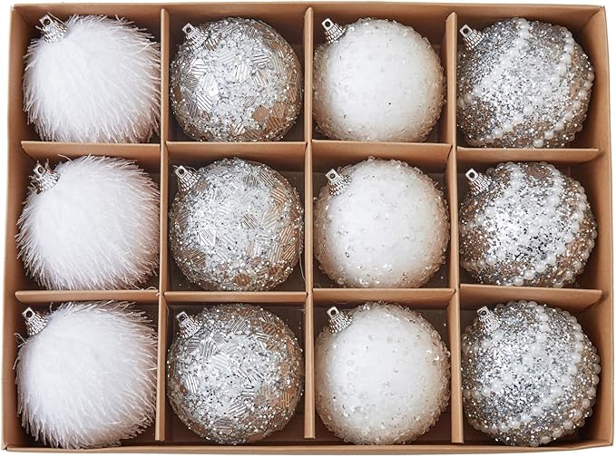 Silver Christmas Ball Ornaments, Christmas Ball Decorations Shatterproof Plastic Hanging Pearl Balls for Holiday Party(70mm/2.76", 12ct)