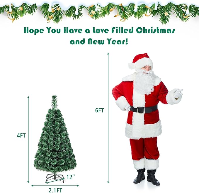 HAPPYGRILL 4FT Pre-Lit Fiber Optic Christmas Tree Artificial Christmas Tree with 125 PVC Tips, Green Xmas Tree with LED Lights for Indoor Outdoor Festival Decor