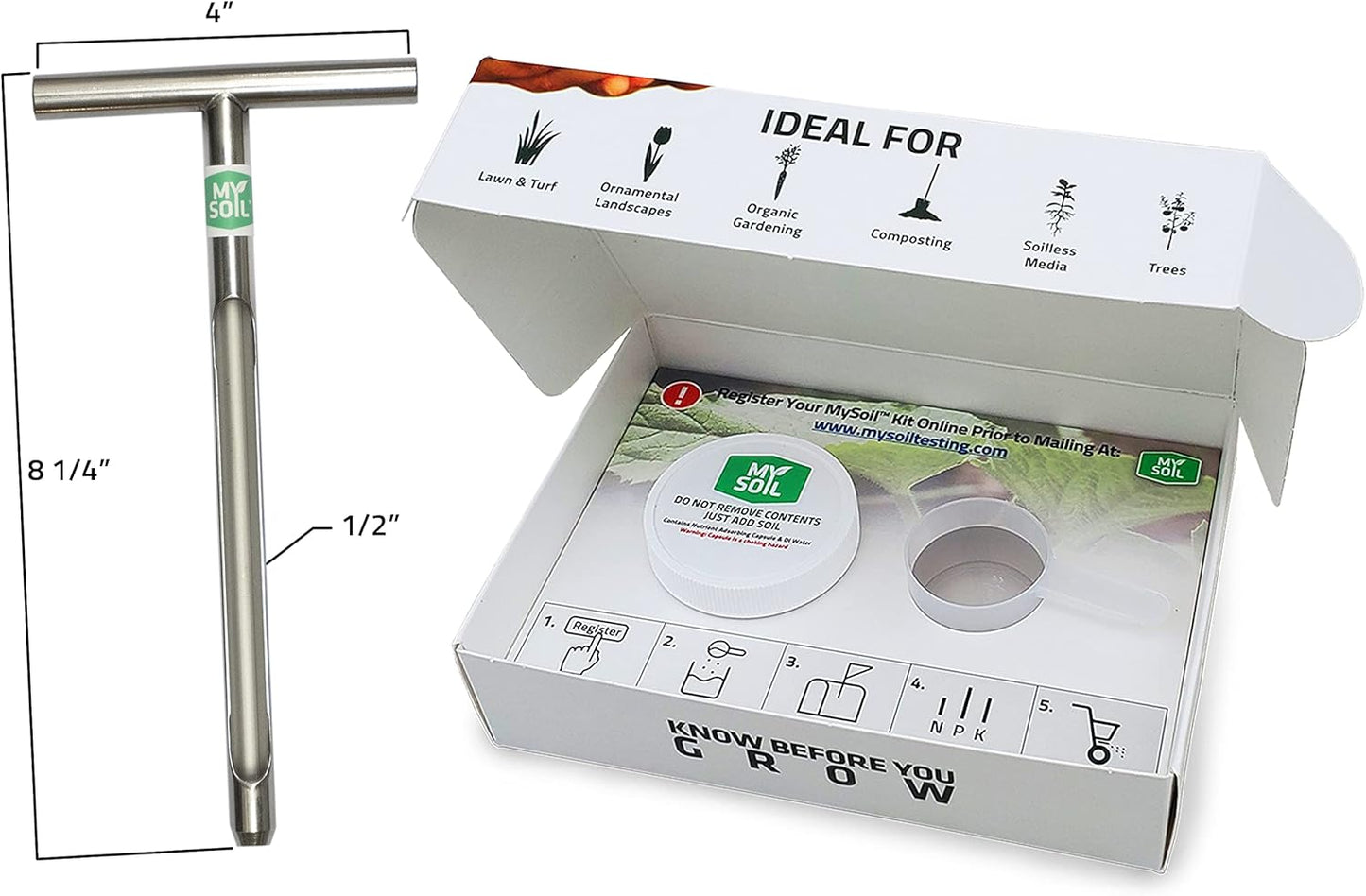 MySoil Test Kit Starter Pack, Unlock Your Lawn & Garden Potential, Complete & Accurate Nutrient and pH Analysis with Recommendations Tailored to Your Soil and Plant Needs | 1 Test Kit + 1 Soil Probe