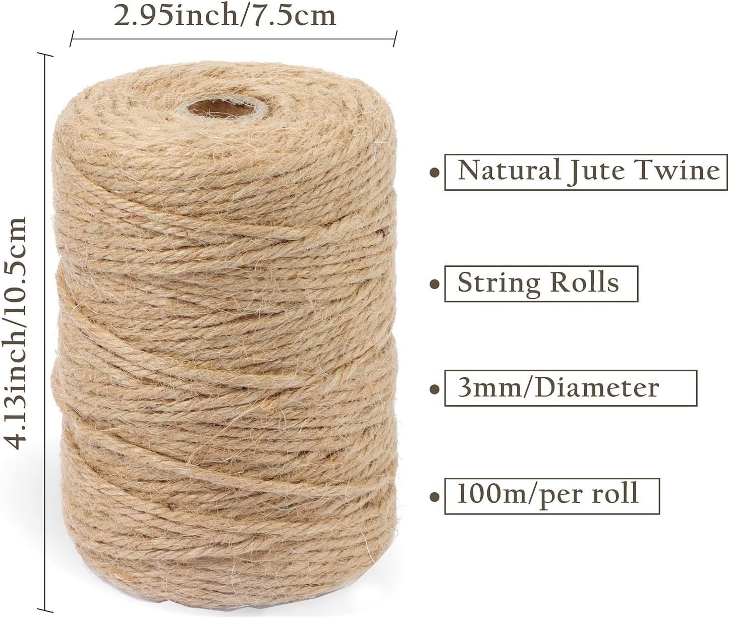 Natural Jute Twine Rope (1.5mm/2mm/3mm/6mm) Durable String for Handmde Crafts,Gardening Applications,Home Gardening,Cat Scratching Post,Gift Packaging... (3mm*328ft)