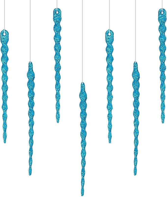 AMS Sparkling Glitter Plastic Icicle Ornaments 30 PCS Twisted Icicles Decoration Christmas Tree and Holiday Xmas Party Hanging (5.1'', Blue)