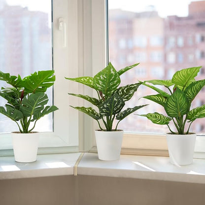 11.8 Inch 3 Pcs Small Fake Plants Artificial Potted Plant Indoor Faux Tropical Plant for Home Office Table Shelf Desktop Décor