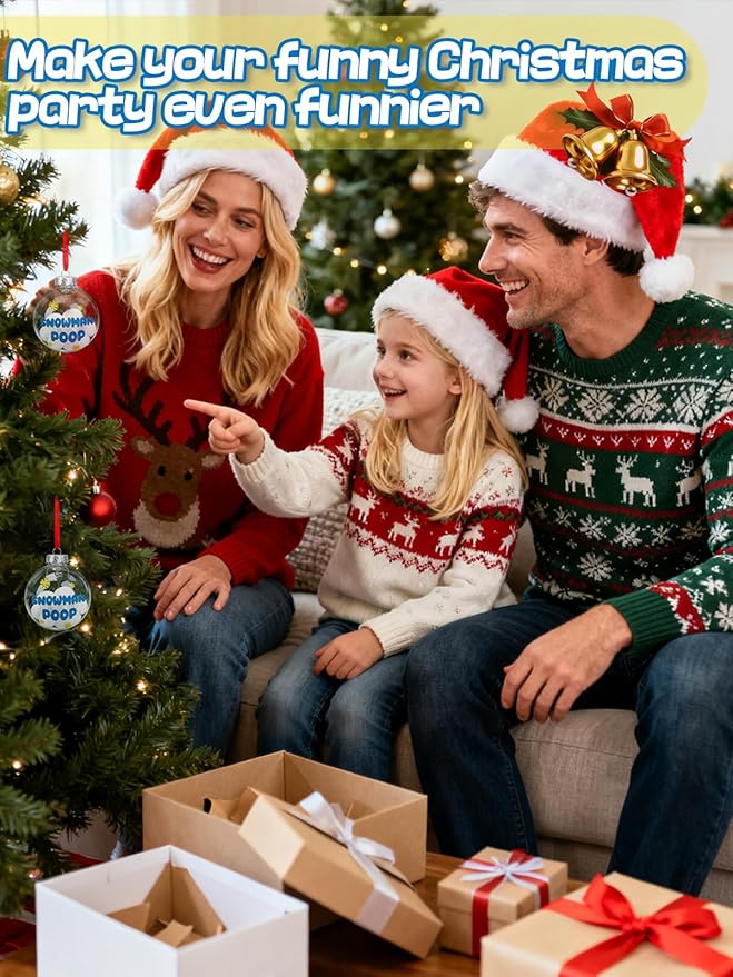 Funny Christmas Tree Ornaments for Adults 2025 - Snowman Poop Balls Unique Novelty Decorations, White Elephant Inappropriate Gag Gifts, 3.2" Dia. (2 Pack)