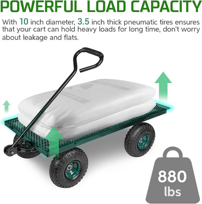 Taifa Heavy Duty Utility Steel Garden Cart 880 Lbs Capacity with Detachable Side Panels Convert to Flatbed for Yard Lawn and Farm, Metal Wagon with 180° Rotating Handle, Black