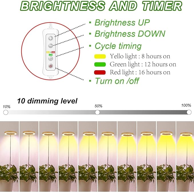 yadoker Plant Grow Light, LED Growing Light Full Spectrum for Indoor Plants,Height Adjustable, Automatic Timer, 5V Low Safe Voltage,Idea for Small