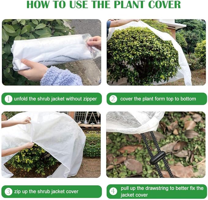 Agfabric Plant Covers Freeze Protection with Zipper 108"x108" 0.9oz Plant Frost Protection Covers Garden Plant Cover Drawstring Bags Winter Frost Pests Protection,White