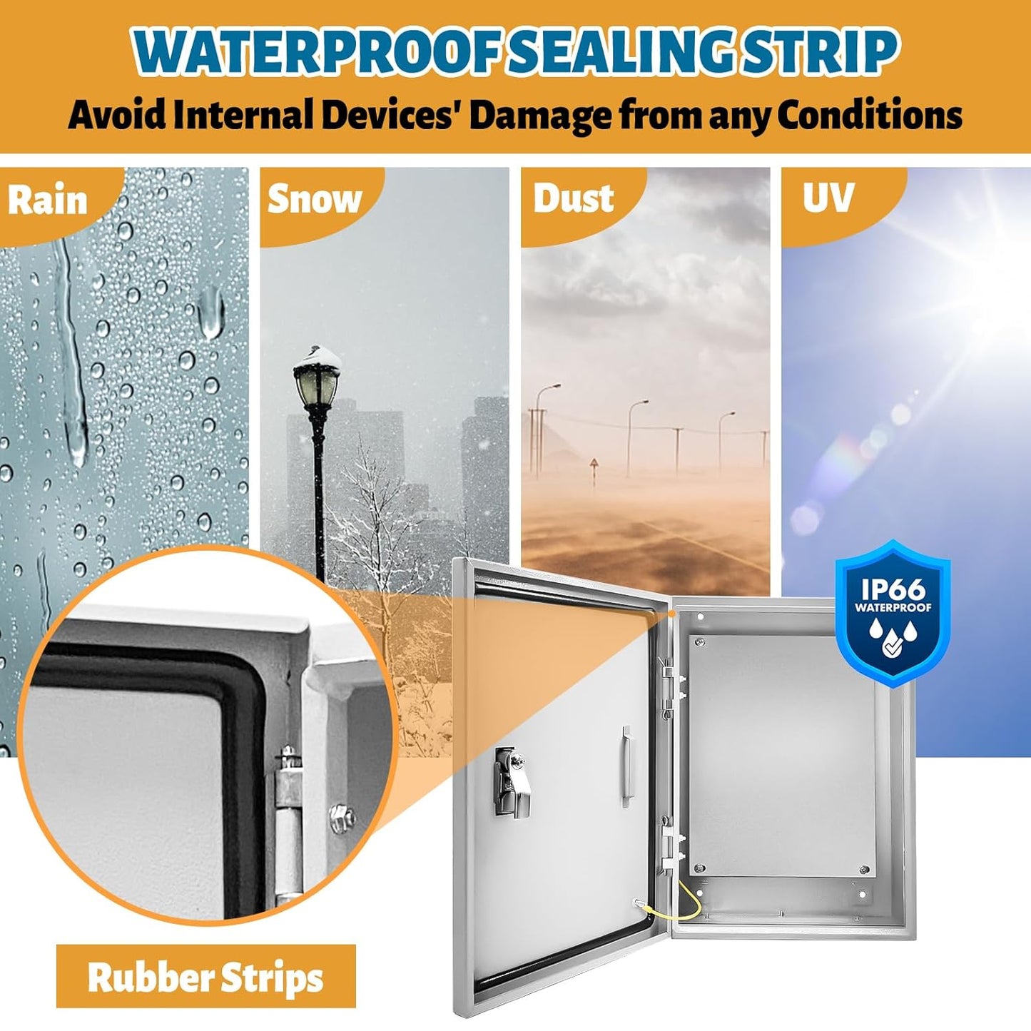 Outdoor Electrical Box 24 x 16 x 12''D NEMA 4X Enclosure Steel Box, Waterproof & Dustproof Outdoor/Indoor Lockable Electrical Junction Box, with Mounting Plate