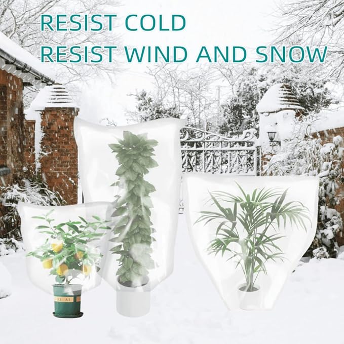 Plant Covers Freeze Protection - 5PCS Transparent Premium Thickened PE，Prevent Freezing Hurricane Rainstorm Sandstorm Pest Bird Injury, for Outdoors Garden Greenhouse Plant (27.5×43.3 inch)