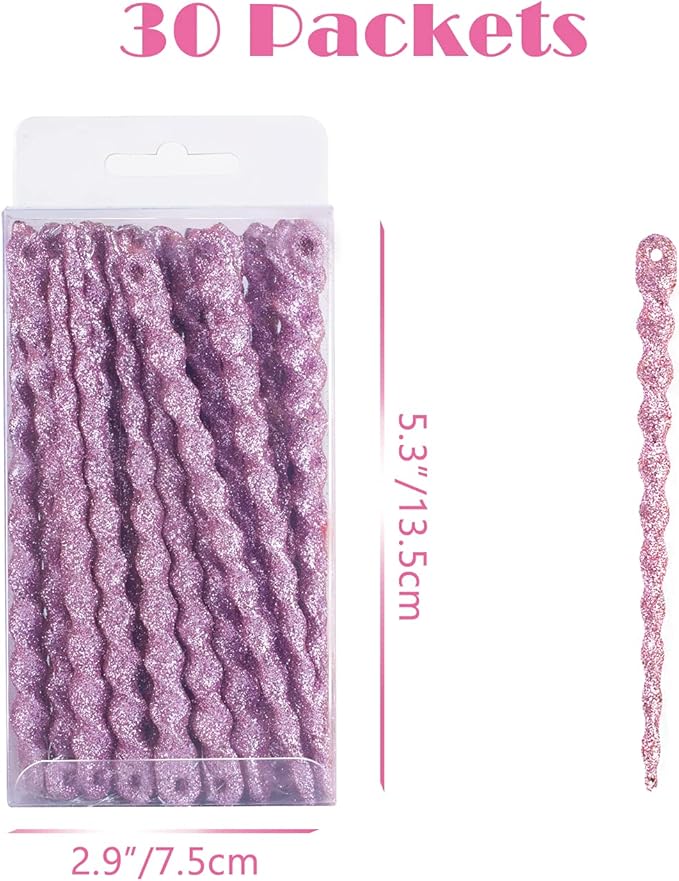 AMS Sparkling Glitter Plastic Icicle Ornaments 30 PCS Twisted Icicles Decoration Christmas Tree and Holiday Xmas Party Hanging (5.1'', Pink)