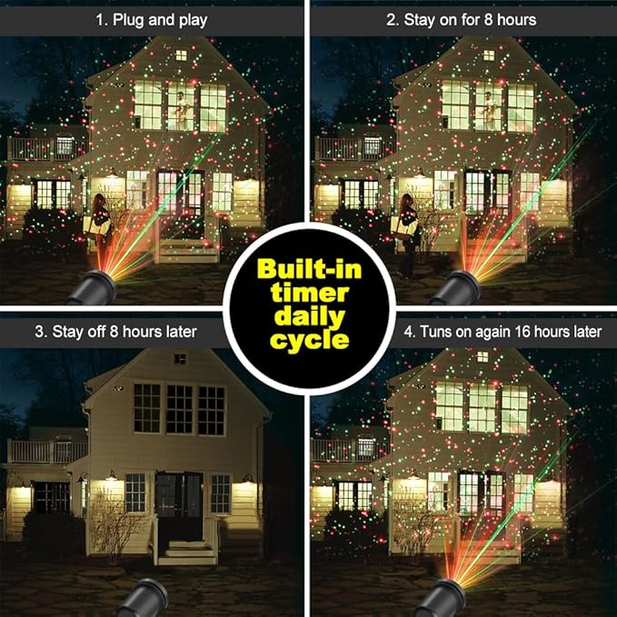 Christmas Laser Light Projector, 2 Pack, Red and Green Star Laser Lights Show with Timer for Outdoor Decorations, Waterproof Landscape Lighting for Christmas and Holidays