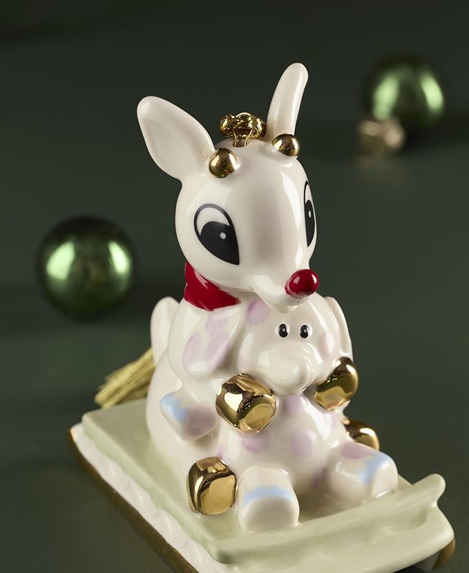 Lenox Ornaments, Rudolph and Misfit Elephant Christmas Ornament, Porcelain with Gold Accents and Hanging Cord for Christmas Tree Decoration, Winter Decorations, Winter Tree Ornaments (1 Piece)