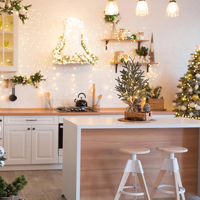 22" Mini Christmas Tree, Small Artificial Tabletop Christmas Trees Decor with Lights, Outdoor Indoor Porch Table Centerpieces Xmas Christmas Decorations