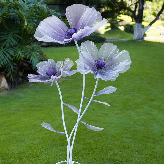 Giant Flowers for Decoration,3-Head Large Artificial Silk Flower with Standing Stems and Base for Party Banquet Wedding Reception Background Decor Home Decor (Purple Gradient)