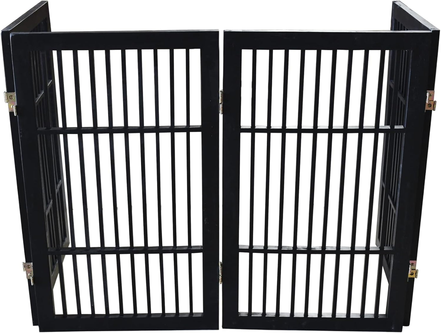 Pet Dog Gate Strong and Durable Freestanding Folding Acacia Hardwood Portable Wooden Fence Indoors or Outdoors by Urnporium (Black Pet Gate, 4 Panel 30" Tall)