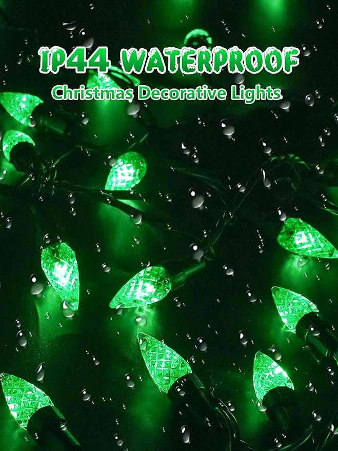 2 Pack C6 Christmas Lights Outdoor Indoor, Total 200 LED 66 FT Connectable Christmas String Lights with Timer & 13 Modes, Waterproof Twinkle Light for Xmas Tree Yards Party Wedding Decorations (Green)