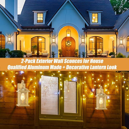 Gold Outdoor Wall Lights 2-Pack 15 Inch, Aluminum Anti-Rust Large Exterior Porch Wall Lanterns with IP65 Waterproof Clear Glass Brass Outdoor Lights Wall Mount Exterior Lights for House