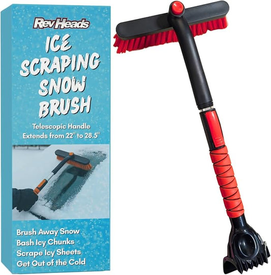 RevHeads Ice Scraper for Car Windshield with Snow Brush - Telescopic Handle to 28" - Brush End to Clear Snow, Chisel Side for Frost, Claw Side for ICY Chunks