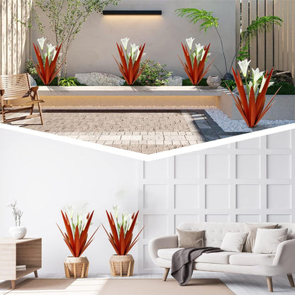 Homight Metal Agave Plant Outdoor Decoration Outdoor Garden Decoration Lily Mexican Yard Art Plant Garden Agave Lily Decorative Garden Gift… (2 Big White Lilies)