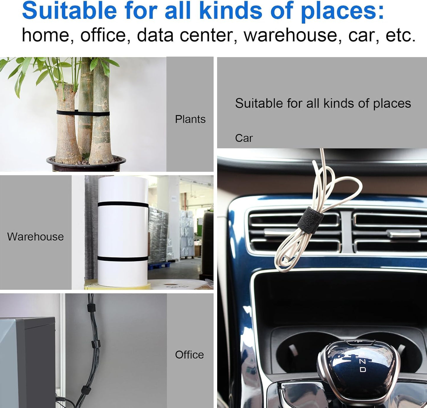 OneLeaf Hook and Loop Roll Reusable Fastening Cable Ties, 33ft x 1inch Black Heavy Duty Cord Organizer Straps, Free Cutting Multi-Purpose Cable Management Tape for Home and Office