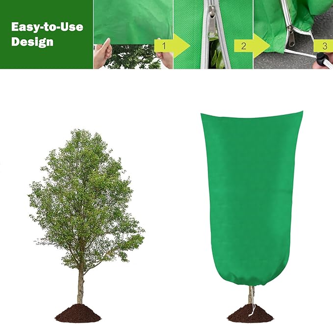 4 Pack Plant Covers Freeze Protection, 31.5" W x47.3 H Winter Frost Protection Blankets Frost Cloth Plant Freeze Protection with Zipper Drawstring for Outdoor Plants (Green)
